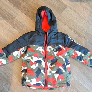 Hurley Orange, Green and Black Hooded Winter/ Ski Jacket
